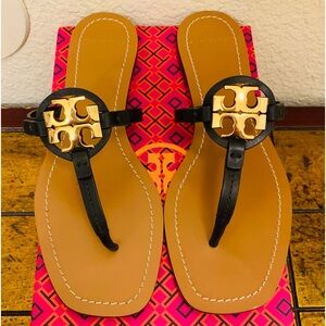 Tory Burch Black Leather Strap Sandals